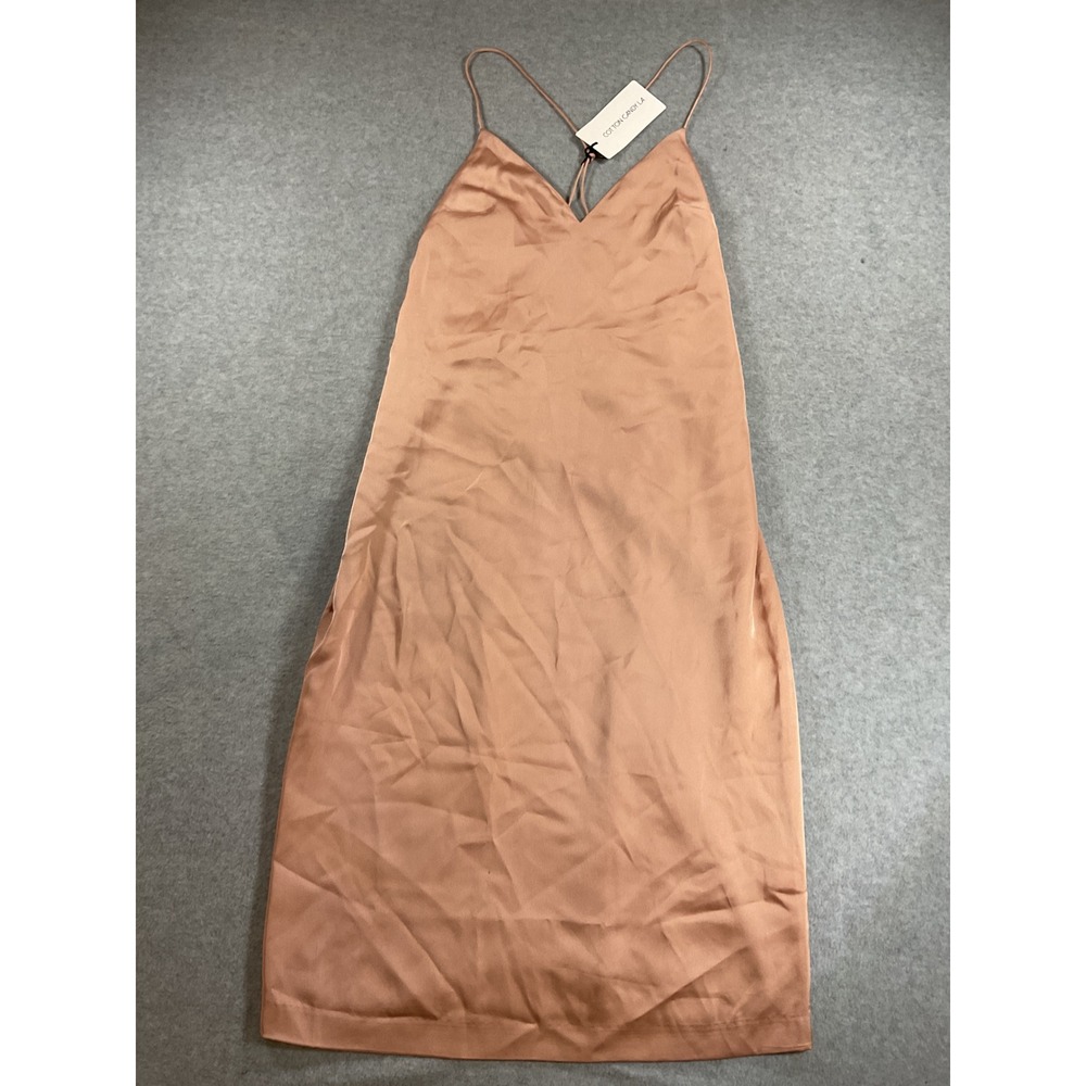 Cotton Candy LA Satin Slip Dress Rose Gold Copper Open Back Midi Small NWT 1806